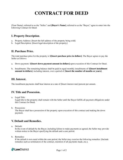 Contract For Deed Template