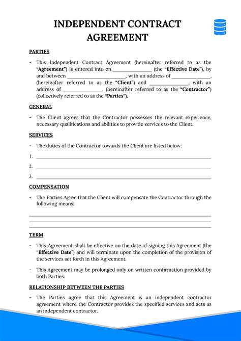 Contract Of Agreement Template