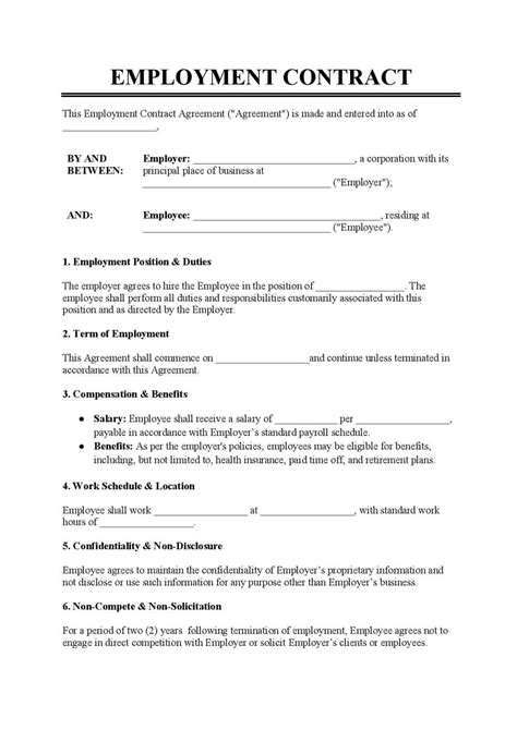 Contract Of Employment Template