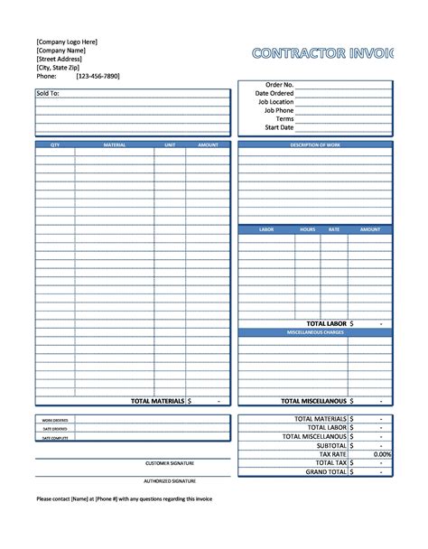 Contractor Billing Template