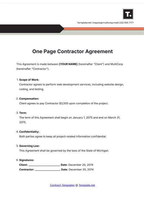 Contractors Agreements Free Templates