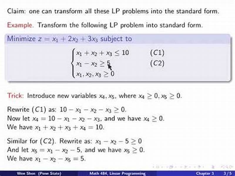 Convert Linear Program To Standard Form
