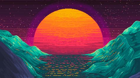 Cool Pixelated Sunset Background