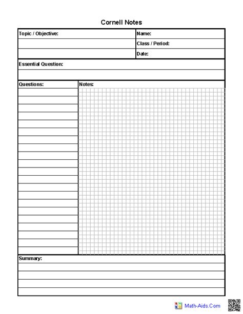 Cornell Notes For Math Template