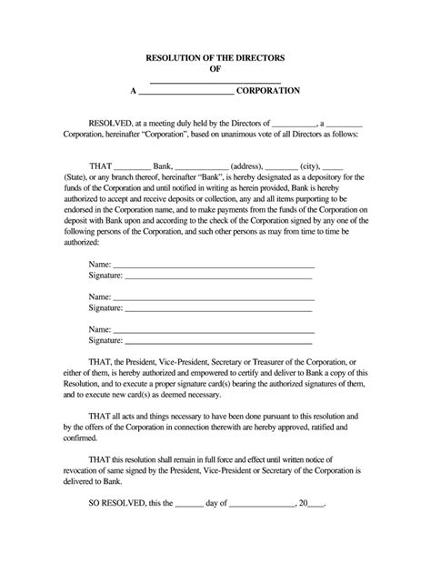 Corporate Banking Resolution Template