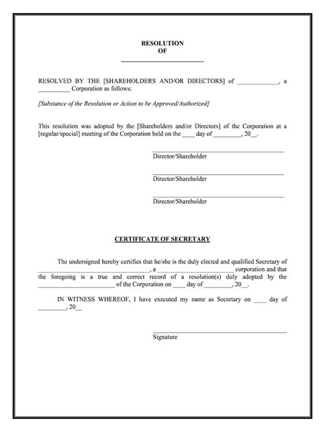 Corporate Resolution For Signing Authority Template