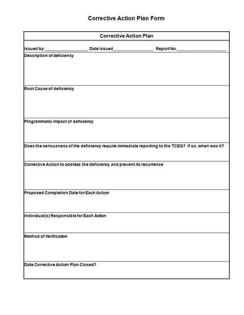 Corrective Action Form Template Word