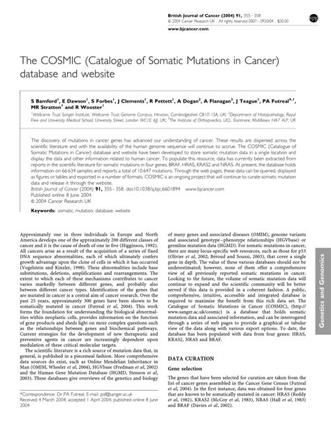 Cosmic Catalogue Of Somatic Mutations In Cancer Database
