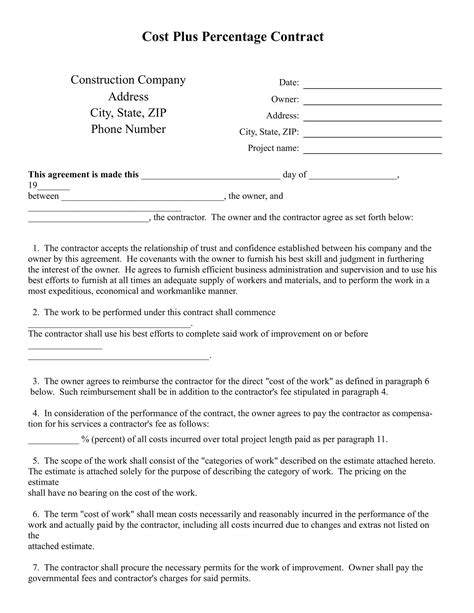 Cost Plus Contract Template