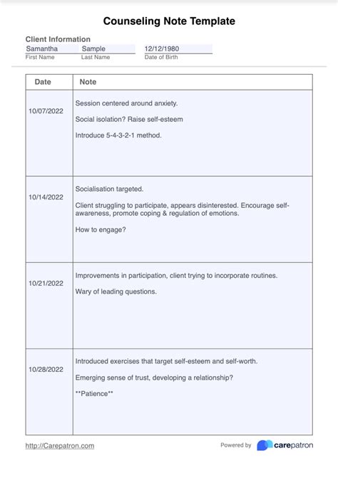 Counseling Case Notes Template