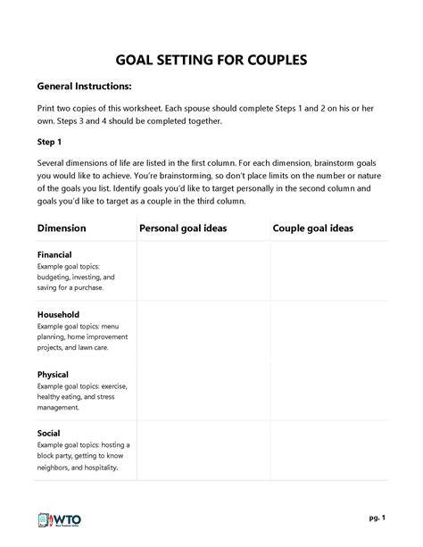 Couple Goal Setting Template