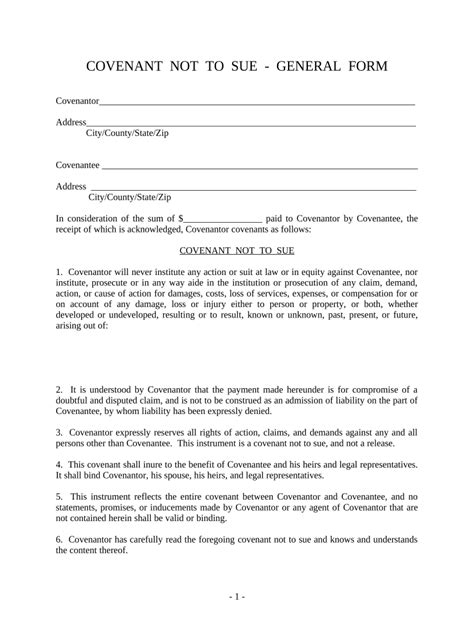 Covenant Not To Sue Template