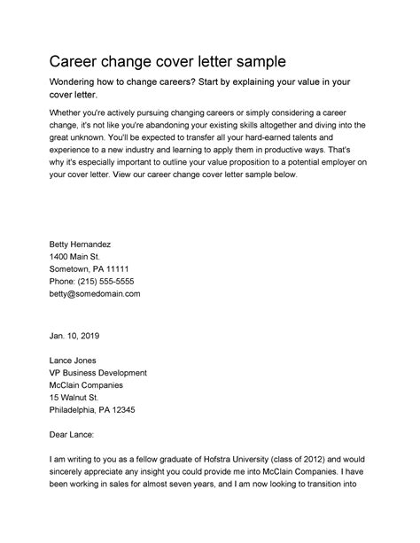 Cover Letter Career Change Examples