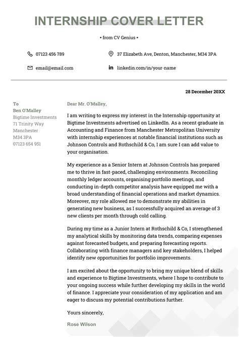 Cover Letter Template For Internships