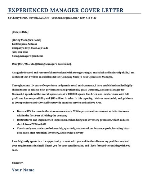 Cover Letter Template For Manager Position