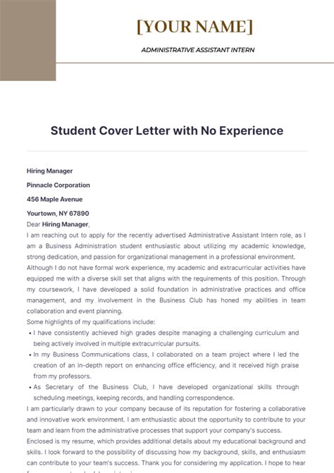 Cover Letter Template For Students With No Experience