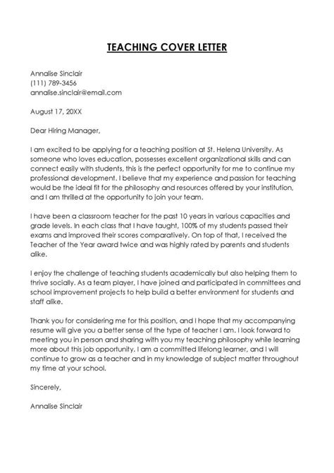 Cover Letter Template For Teaching Position