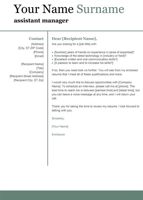 Cover Letter Template For Word