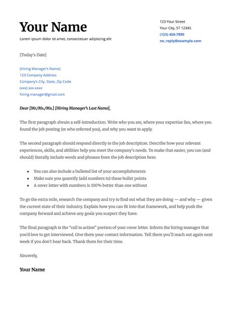 Cover Letter Template Free Google Docs
