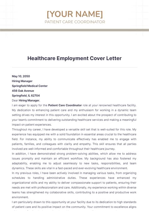 Cover Letter Template Healthcare