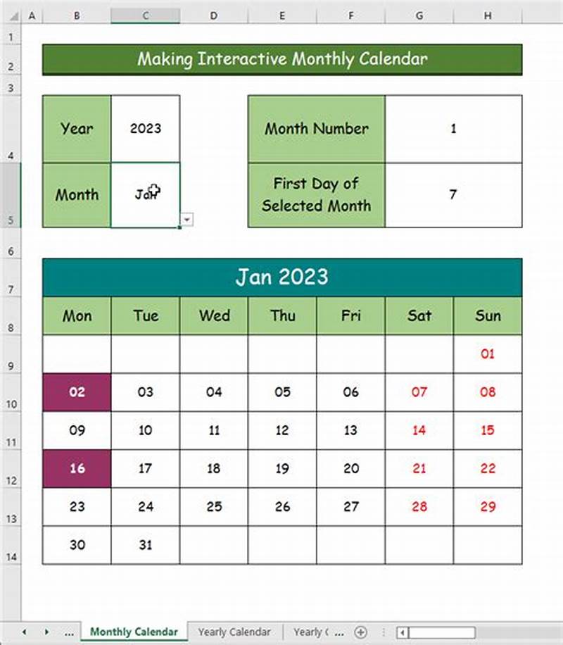 Create Interactive Calendar In Excel