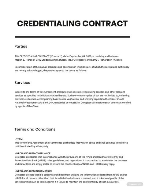 Credentialing Contract Template