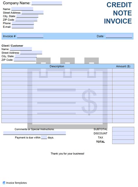 Credit Invoice Template