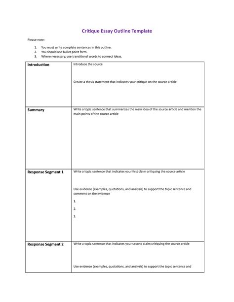 Critique Essay Template