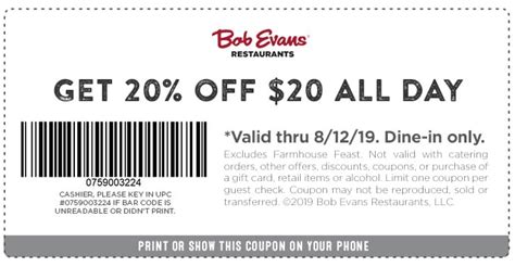 Current Printable Current Bob Evans Coupons