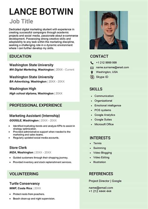 Curriculum Vitae With Picture Template