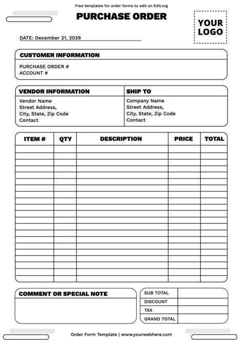 Custom Order Template
