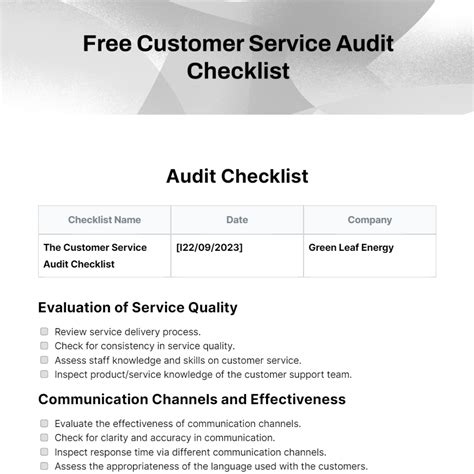 Customer Service Audit Checklist Template