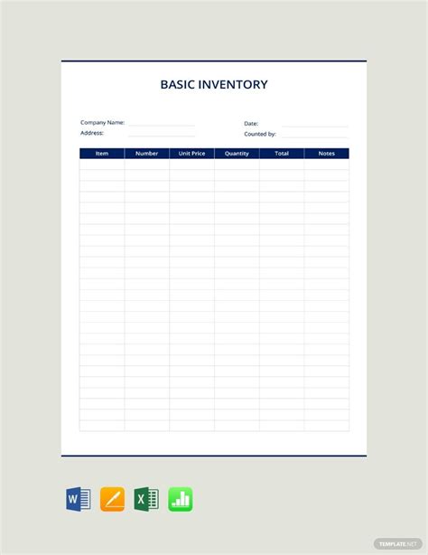 Customizable Inventory Lists Templates