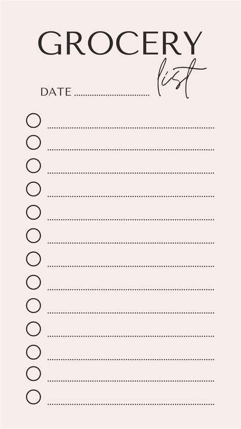 Cute Grocery List Template