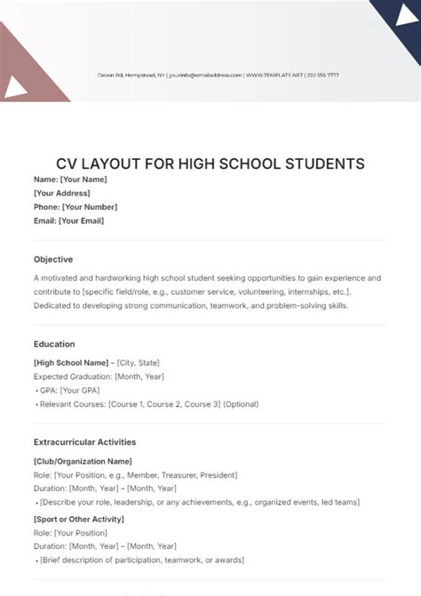 Cv Template For High School Students