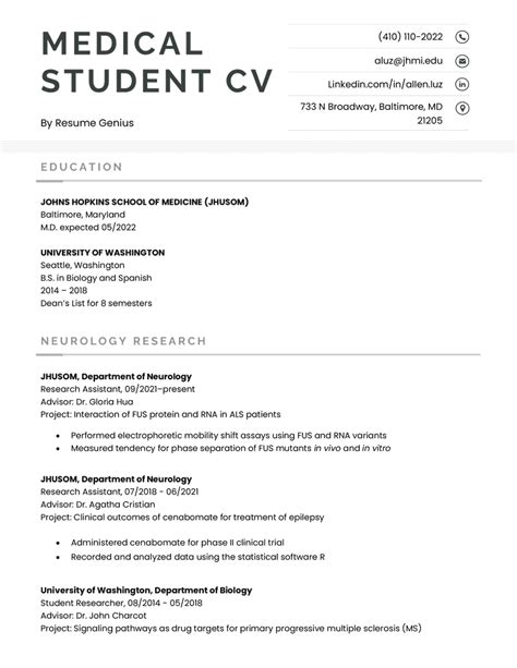 Cv Template For Medical Students