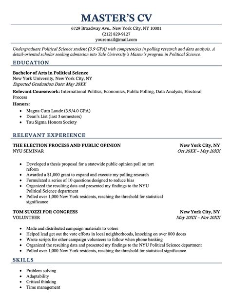 Cv Template Masters Application