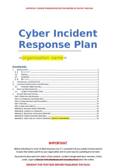 Cyber Security Incident Response Plan Template