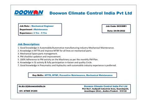 DOOWON CLIMATE CONTROL INDIA PVT LTD