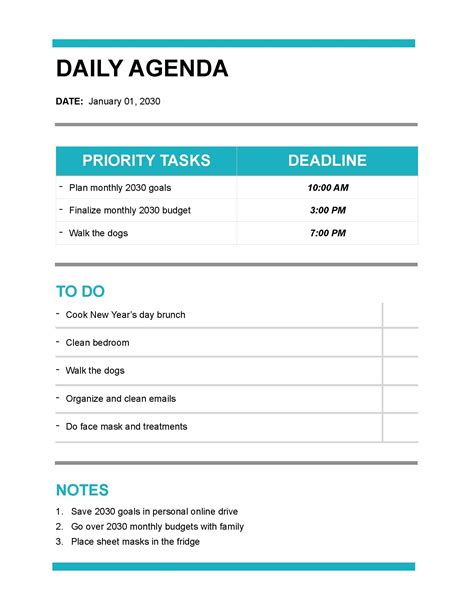 Daily Agenda Template