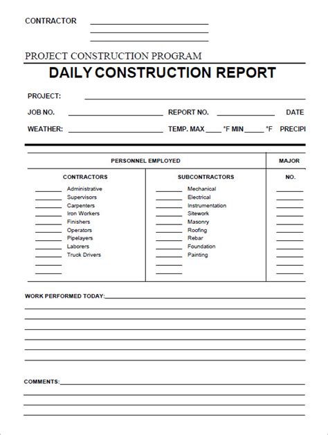 Daily Construction Log Template