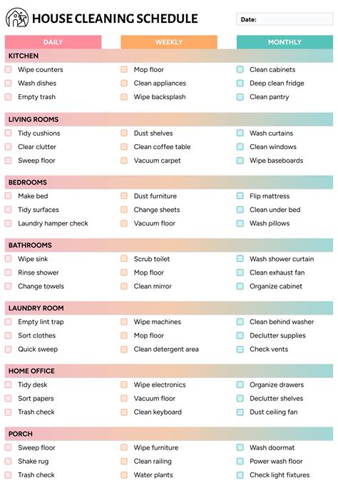 Daily House Cleaning Schedule Template