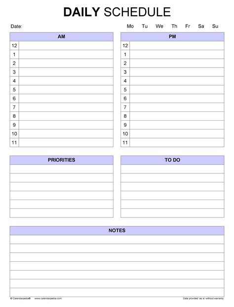 Daily Schedule Templates