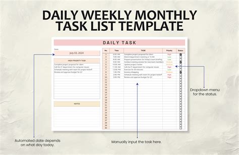 Daily Weekly Monthly Task List Template