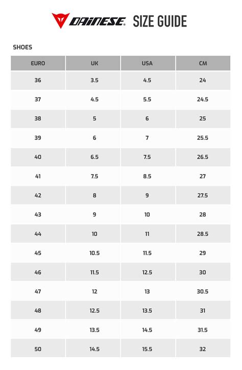 Dainese Boots Size Chart