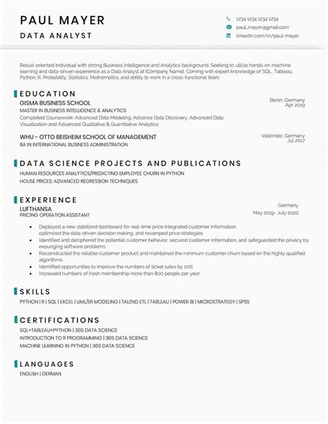 Data Analyst Resume Template Free Download