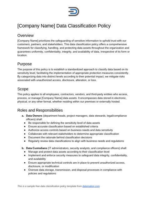 Data Classification Policy Template