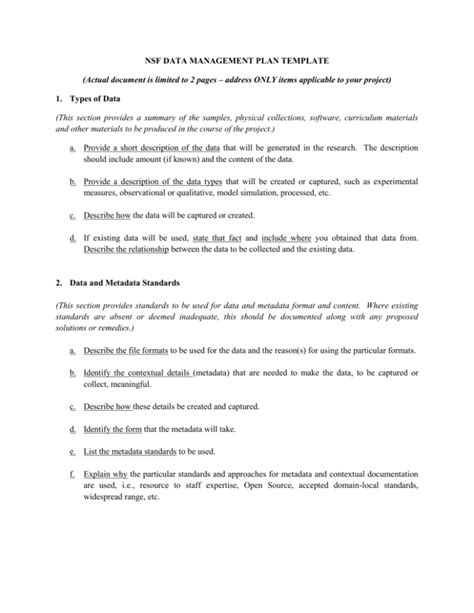 Data Management Plan Nsf Template