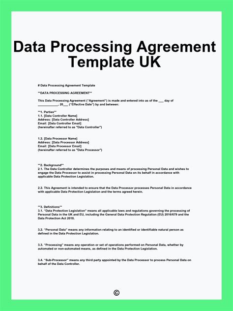 Data Processing Agreement Template Uk
