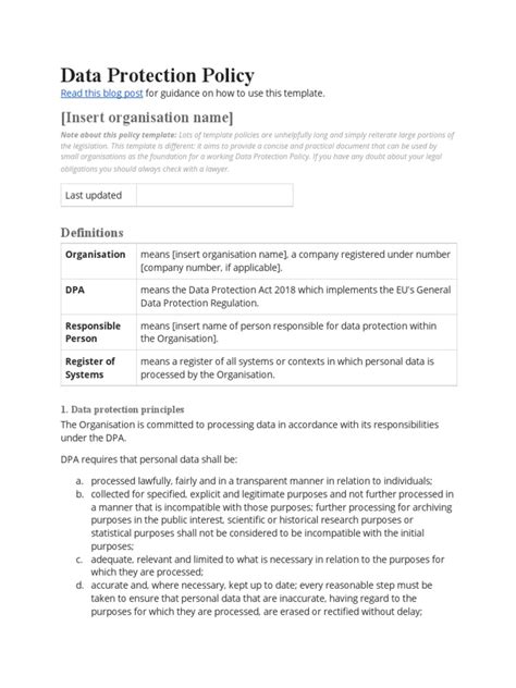 Data Protection And Privacy Policy Template